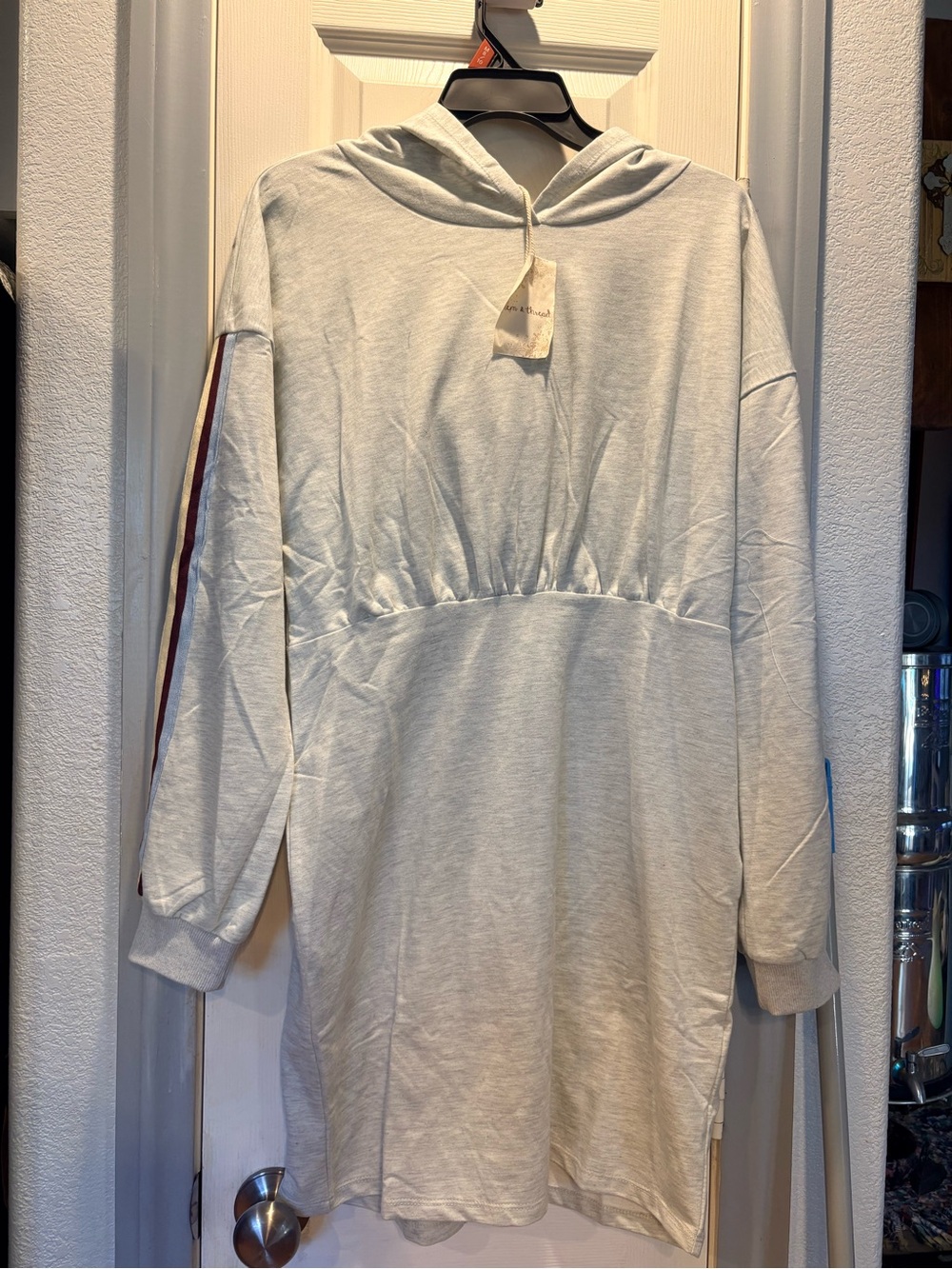 Hem & Thread Light Cream Hoodie Dress with Hood